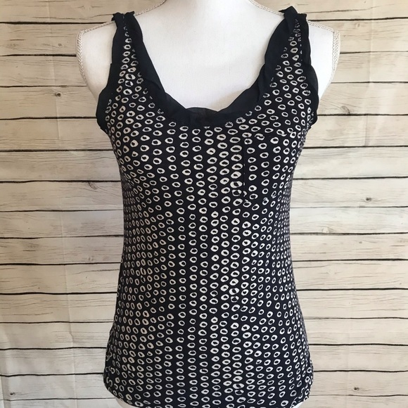 LOFT Ooh La La Twist Trim Tank Blue Tan Circle Dots Sleeveless Tank Size XS - Picture 1 of 7